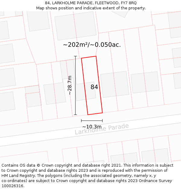 84, LARKHOLME PARADE, FLEETWOOD, FY7 8RQ: Plot and title map