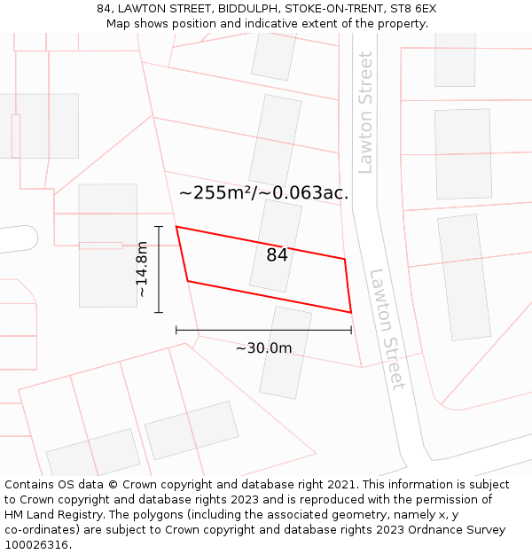 84, LAWTON STREET, BIDDULPH, STOKE-ON-TRENT, ST8 6EX: Plot and title map