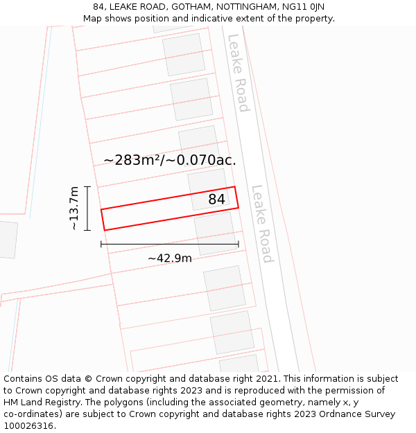 84, LEAKE ROAD, GOTHAM, NOTTINGHAM, NG11 0JN: Plot and title map