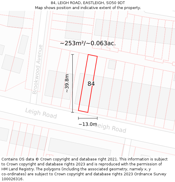 84, LEIGH ROAD, EASTLEIGH, SO50 9DT: Plot and title map