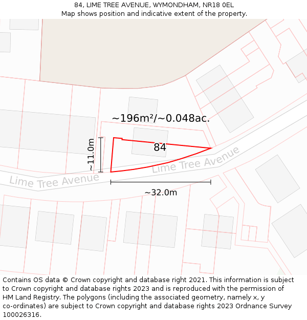 84, LIME TREE AVENUE, WYMONDHAM, NR18 0EL: Plot and title map