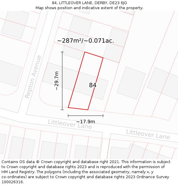 84, LITTLEOVER LANE, DERBY, DE23 6JG: Plot and title map