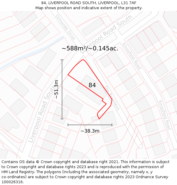 84, LIVERPOOL ROAD SOUTH, LIVERPOOL, L31 7AF: Plot and title map