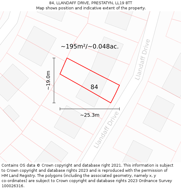 84, LLANDAFF DRIVE, PRESTATYN, LL19 8TT: Plot and title map