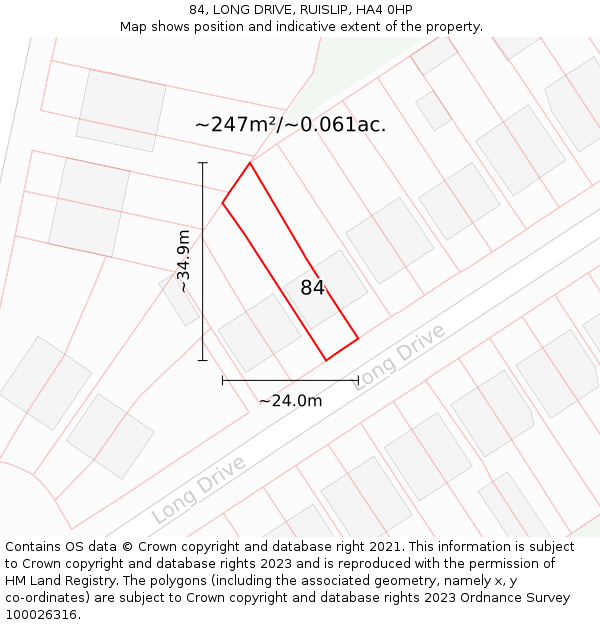 84, LONG DRIVE, RUISLIP, HA4 0HP: Plot and title map