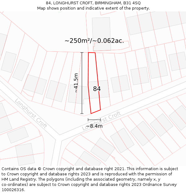 84, LONGHURST CROFT, BIRMINGHAM, B31 4SQ: Plot and title map