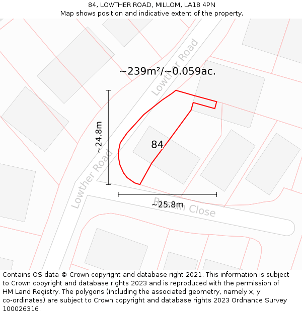 84, LOWTHER ROAD, MILLOM, LA18 4PN: Plot and title map