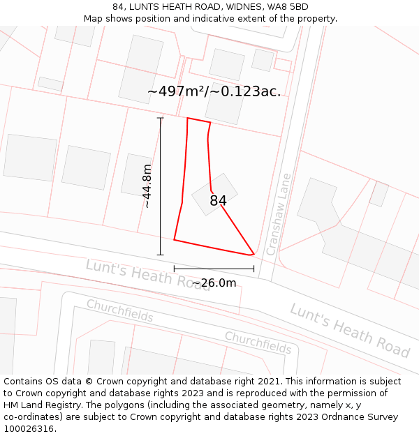 84, LUNTS HEATH ROAD, WIDNES, WA8 5BD: Plot and title map