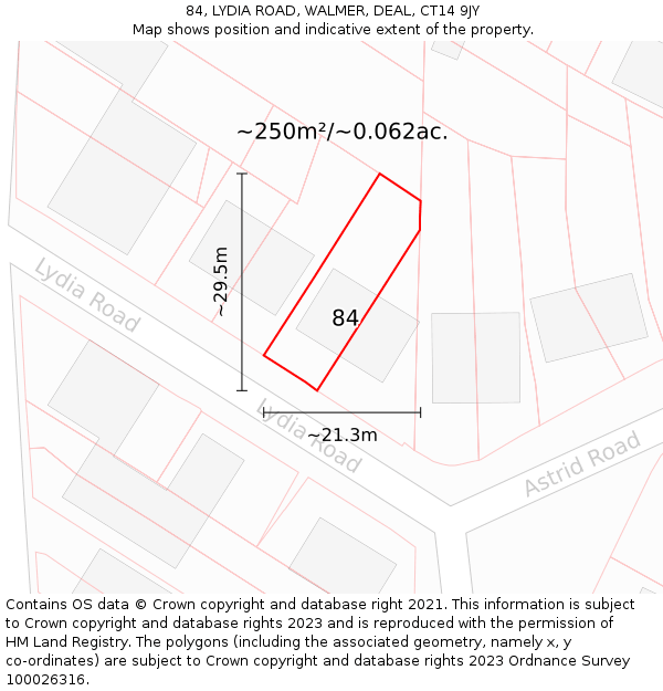 84, LYDIA ROAD, WALMER, DEAL, CT14 9JY: Plot and title map