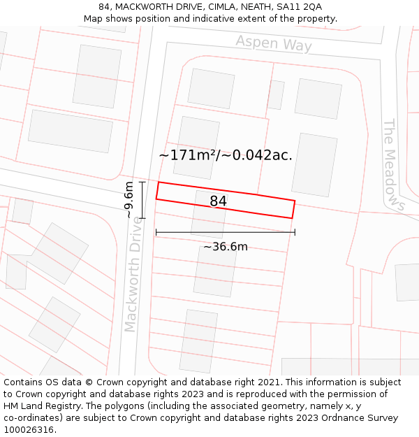 84, MACKWORTH DRIVE, CIMLA, NEATH, SA11 2QA: Plot and title map