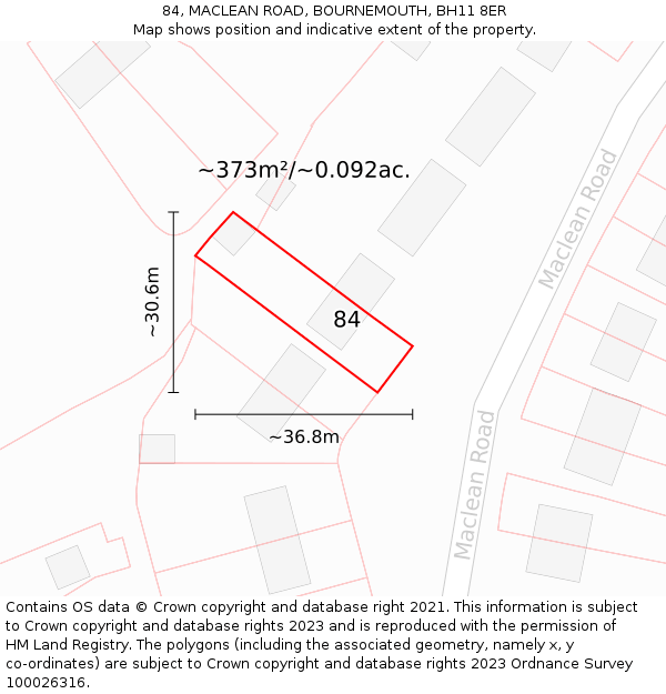 84, MACLEAN ROAD, BOURNEMOUTH, BH11 8ER: Plot and title map