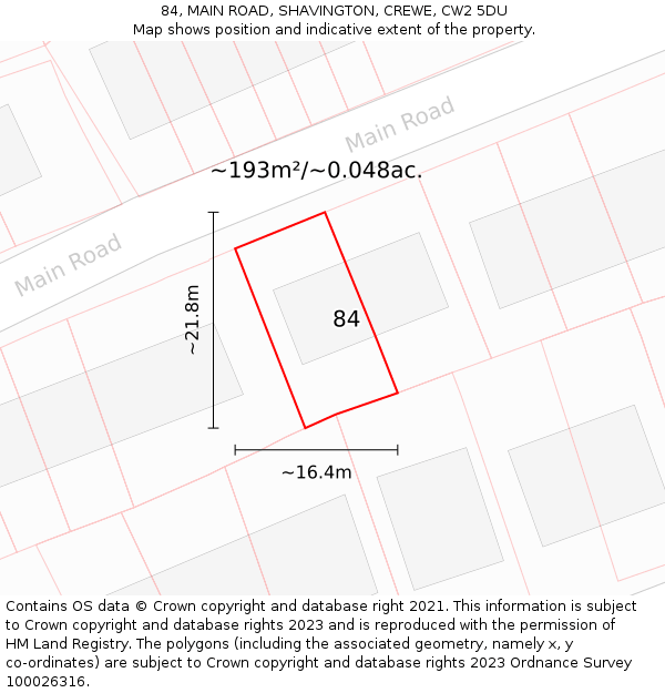 84, MAIN ROAD, SHAVINGTON, CREWE, CW2 5DU: Plot and title map