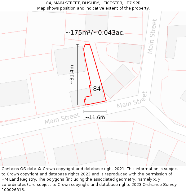 84, MAIN STREET, BUSHBY, LEICESTER, LE7 9PP: Plot and title map