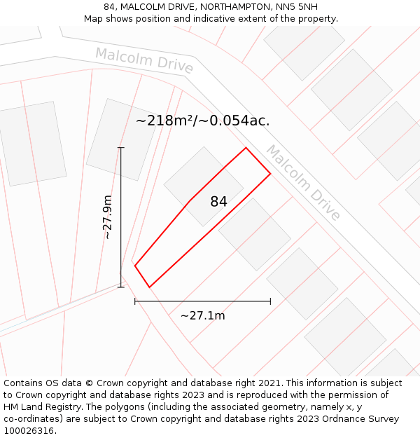 84, MALCOLM DRIVE, NORTHAMPTON, NN5 5NH: Plot and title map