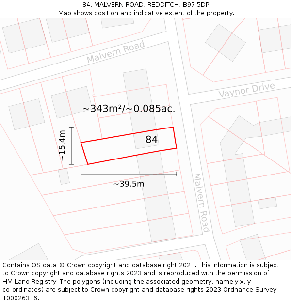 84, MALVERN ROAD, REDDITCH, B97 5DP: Plot and title map