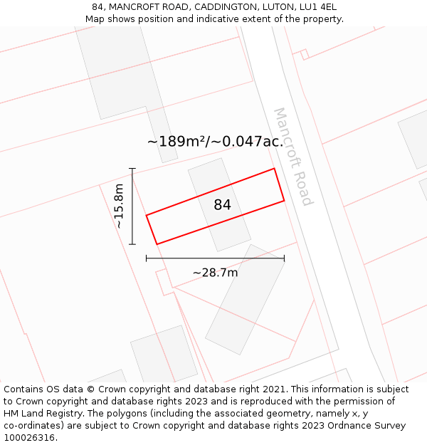 84, MANCROFT ROAD, CADDINGTON, LUTON, LU1 4EL: Plot and title map