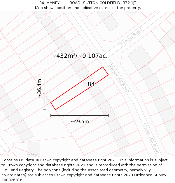 84, MANEY HILL ROAD, SUTTON COLDFIELD, B72 1JT: Plot and title map