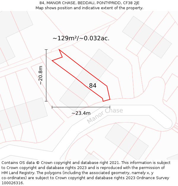 84, MANOR CHASE, BEDDAU, PONTYPRIDD, CF38 2JE: Plot and title map