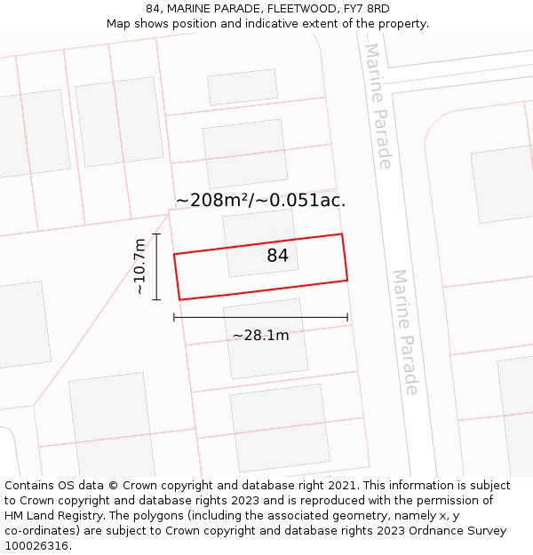 84, MARINE PARADE, FLEETWOOD, FY7 8RD: Plot and title map