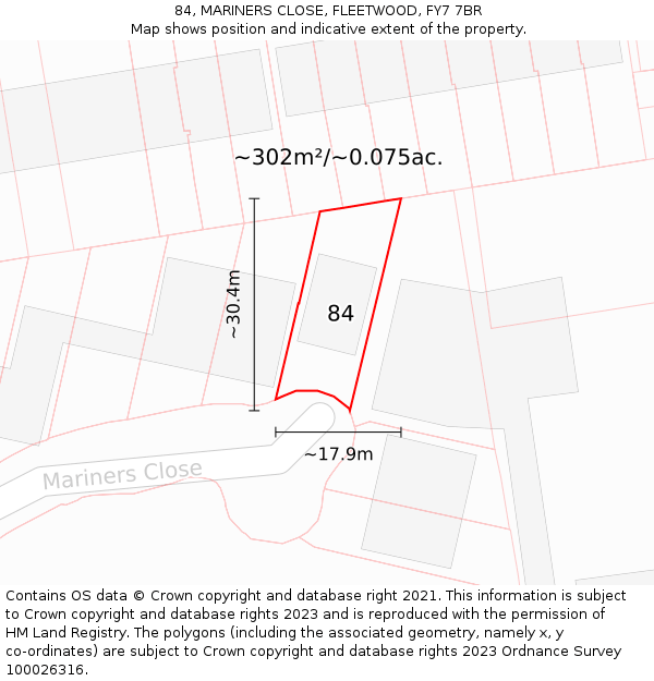 84, MARINERS CLOSE, FLEETWOOD, FY7 7BR: Plot and title map