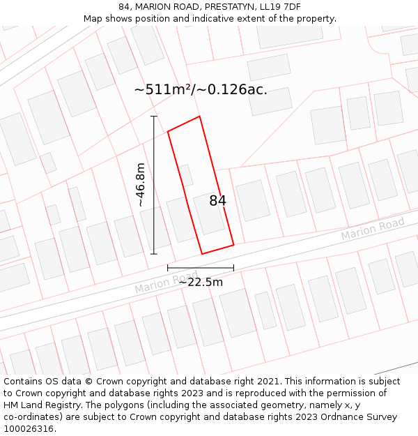 84, MARION ROAD, PRESTATYN, LL19 7DF: Plot and title map