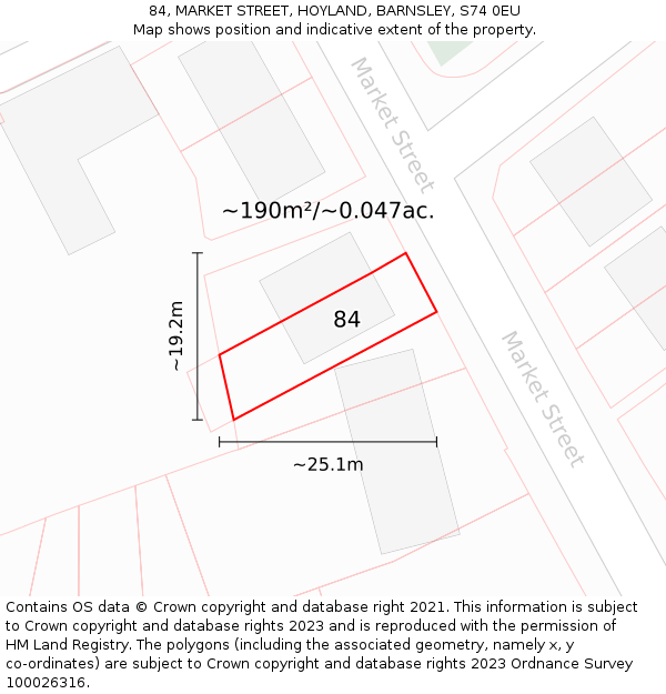 84, MARKET STREET, HOYLAND, BARNSLEY, S74 0EU: Plot and title map