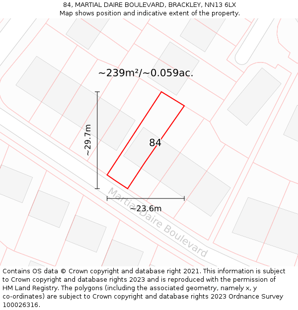 84, MARTIAL DAIRE BOULEVARD, BRACKLEY, NN13 6LX: Plot and title map