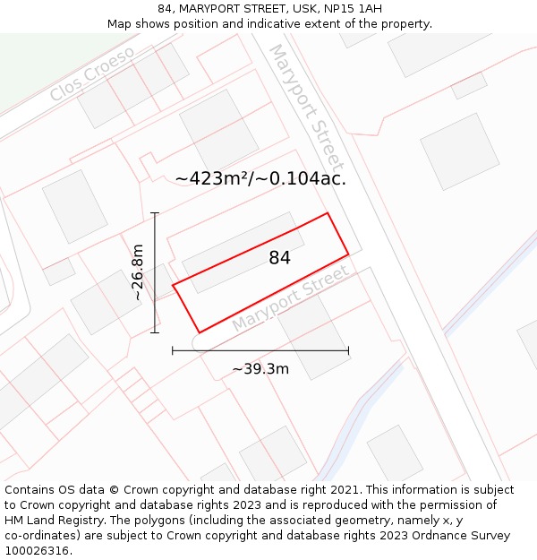 84, MARYPORT STREET, USK, NP15 1AH: Plot and title map