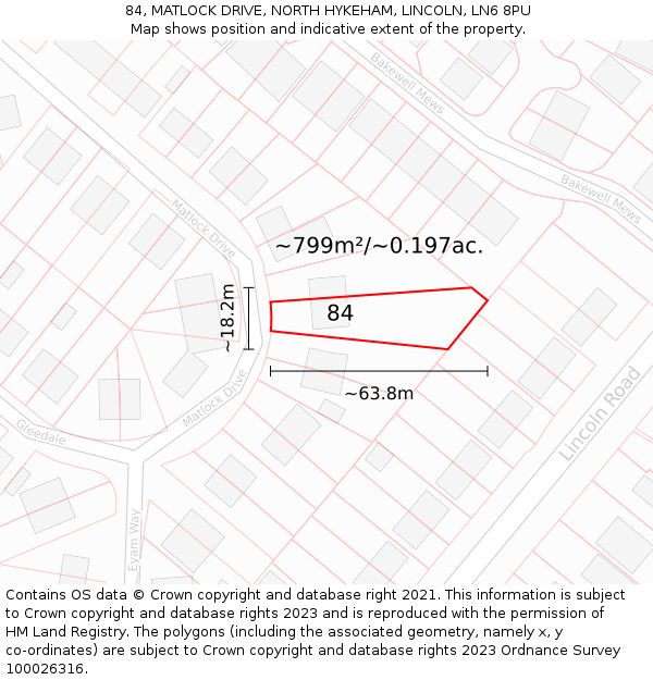 84, MATLOCK DRIVE, NORTH HYKEHAM, LINCOLN, LN6 8PU: Plot and title map