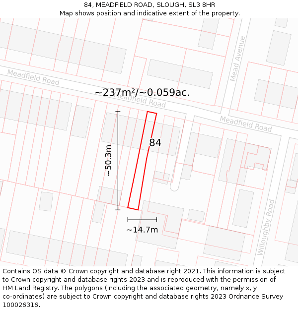 84, MEADFIELD ROAD, SLOUGH, SL3 8HR: Plot and title map