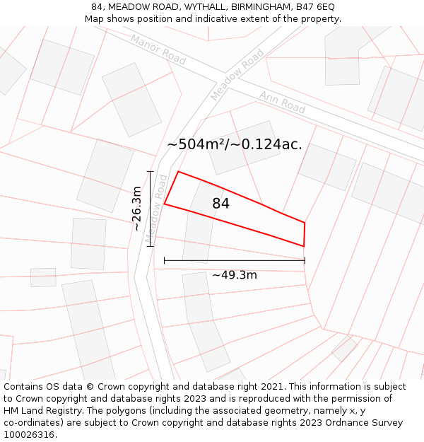 84, MEADOW ROAD, WYTHALL, BIRMINGHAM, B47 6EQ: Plot and title map