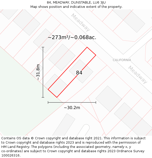 84, MEADWAY, DUNSTABLE, LU6 3JU: Plot and title map