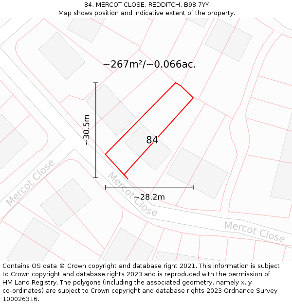 84, MERCOT CLOSE, REDDITCH, B98 7YY: Plot and title map