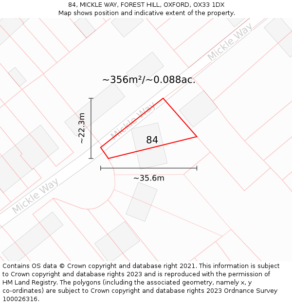 84, MICKLE WAY, FOREST HILL, OXFORD, OX33 1DX: Plot and title map