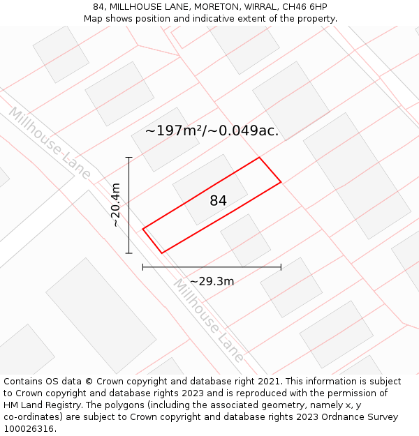 84, MILLHOUSE LANE, MORETON, WIRRAL, CH46 6HP: Plot and title map