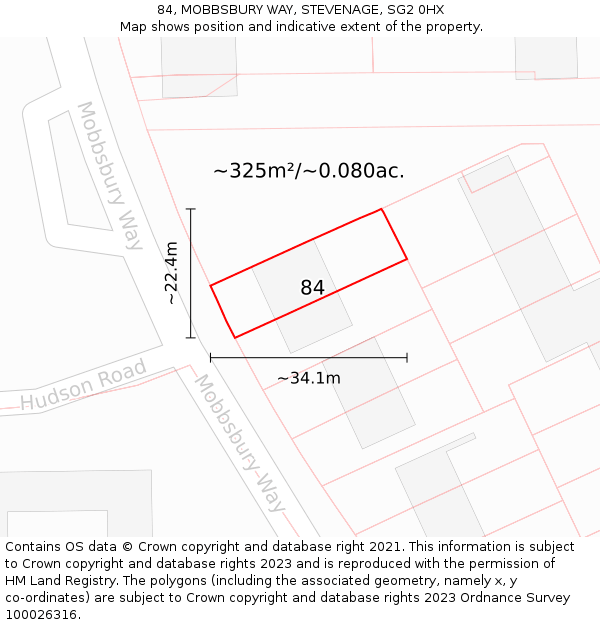 84, MOBBSBURY WAY, STEVENAGE, SG2 0HX: Plot and title map