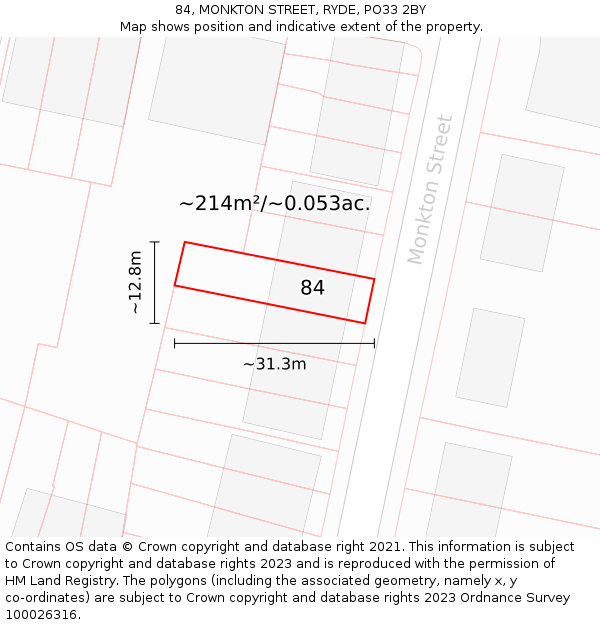 84, MONKTON STREET, RYDE, PO33 2BY: Plot and title map