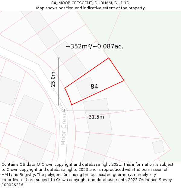 84, MOOR CRESCENT, DURHAM, DH1 1DJ: Plot and title map