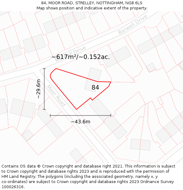 84, MOOR ROAD, STRELLEY, NOTTINGHAM, NG8 6LS: Plot and title map