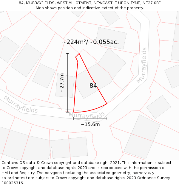 84, MURRAYFIELDS, WEST ALLOTMENT, NEWCASTLE UPON TYNE, NE27 0RF: Plot and title map