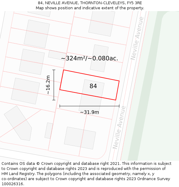 84, NEVILLE AVENUE, THORNTON-CLEVELEYS, FY5 3RE: Plot and title map