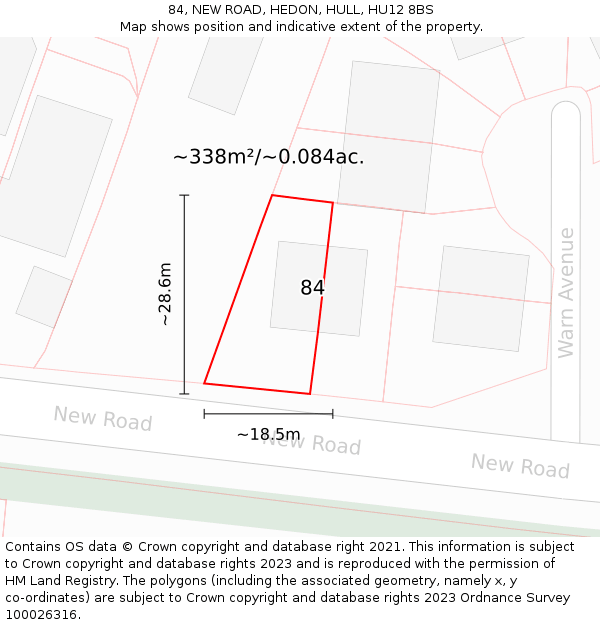 84, NEW ROAD, HEDON, HULL, HU12 8BS: Plot and title map