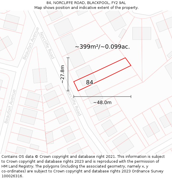 84, NORCLIFFE ROAD, BLACKPOOL, FY2 9AL: Plot and title map