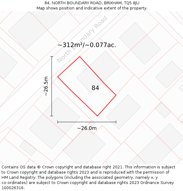 84, NORTH BOUNDARY ROAD, BRIXHAM, TQ5 8JU: Plot and title map