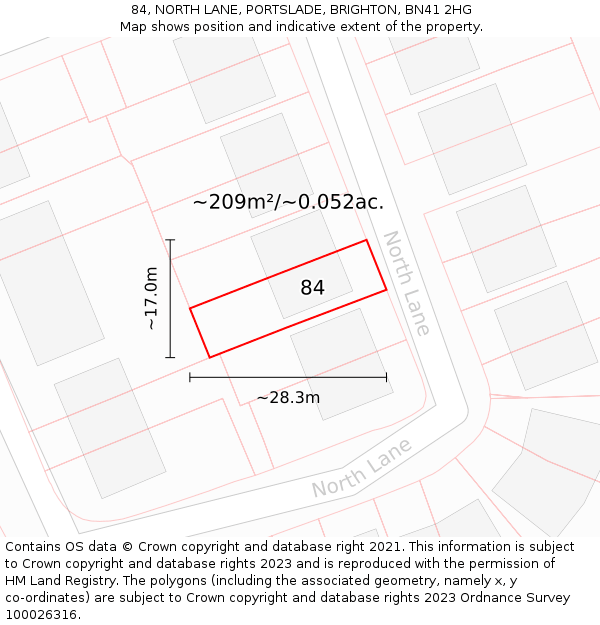 84, NORTH LANE, PORTSLADE, BRIGHTON, BN41 2HG: Plot and title map