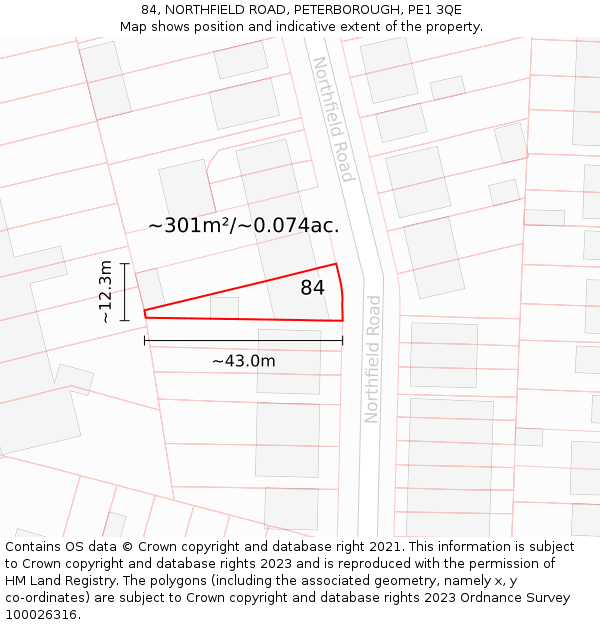 84, NORTHFIELD ROAD, PETERBOROUGH, PE1 3QE: Plot and title map