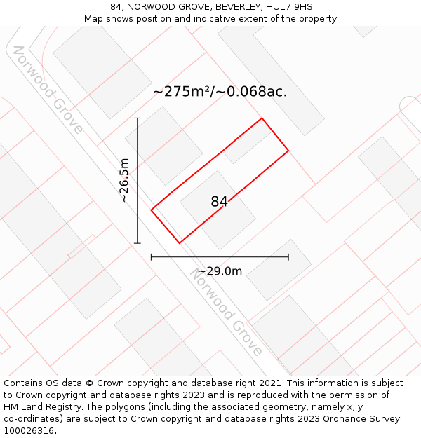 84, NORWOOD GROVE, BEVERLEY, HU17 9HS: Plot and title map