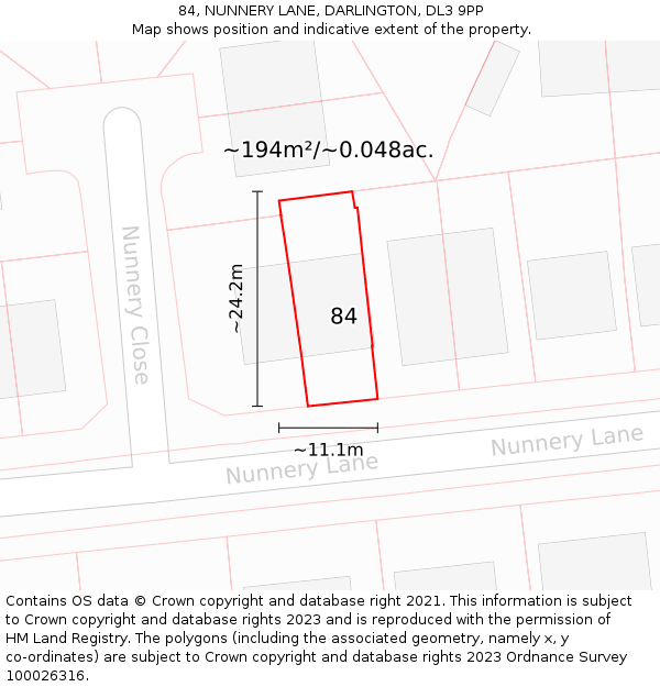 84, NUNNERY LANE, DARLINGTON, DL3 9PP: Plot and title map