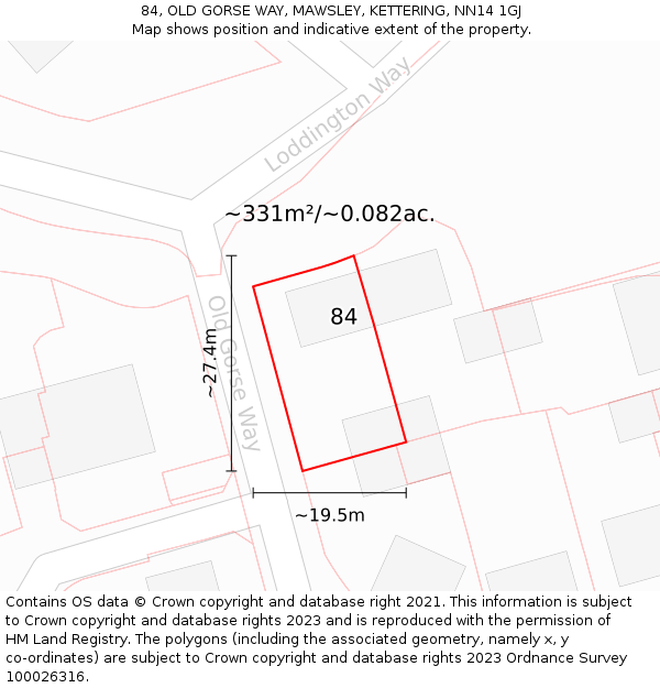 84, OLD GORSE WAY, MAWSLEY, KETTERING, NN14 1GJ: Plot and title map