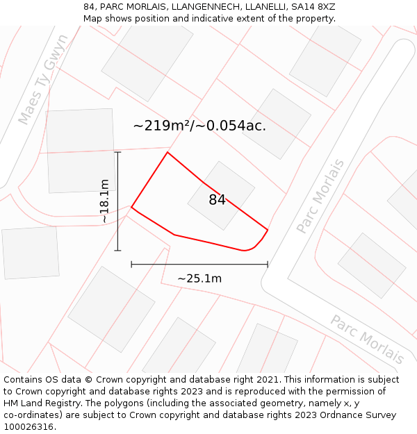 84, PARC MORLAIS, LLANGENNECH, LLANELLI, SA14 8XZ: Plot and title map